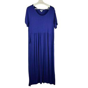 J Jill Stretch Knit Maxi Dress Women Large Tall Long Purple Empire Waist Pockets